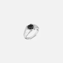 Arris Ring In Sterling Silver With Black Diamond And Diamond