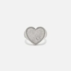 Chevaliere Coeur Pailletee Or Blanc