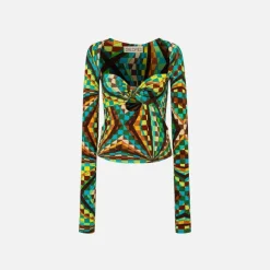 Divy Printed Knot Front Top