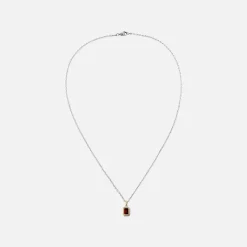Equinox Charm Necklace In Silver And Yellow Gold With Garnet