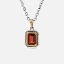 Equinox Charm Necklace In Silver And Yellow Gold With Garnet