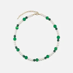 Freshwater Pearl Onyx Malachite Necklace