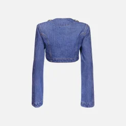 Jumbo Crystal Denim Cropped Blazer
