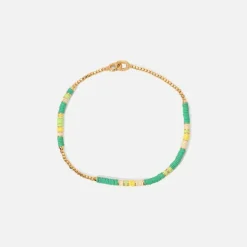 Shine Bracelet Green Pattern Beads With 18K Yellow Gold