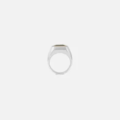 Solitaire Rectangle Ring In Silver And Yellow Gold With Green Tourmaline